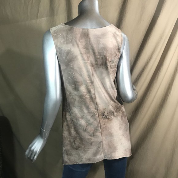 AB Studio Women's Small Sleeveless Tunic Tan Top Blouse Asymmetrical Scoop Soft - Picture 8 of 15